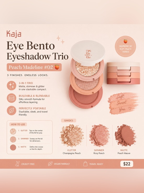Kaja Other - 🍑 Kaja Eye Bento Eyeshadow Trio – Peach Madeline #02 🍑